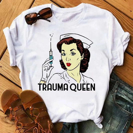 Trauma Queen Nurse T-Shirt Nurse Tee Custom Nurse Women Fit T-Shirt