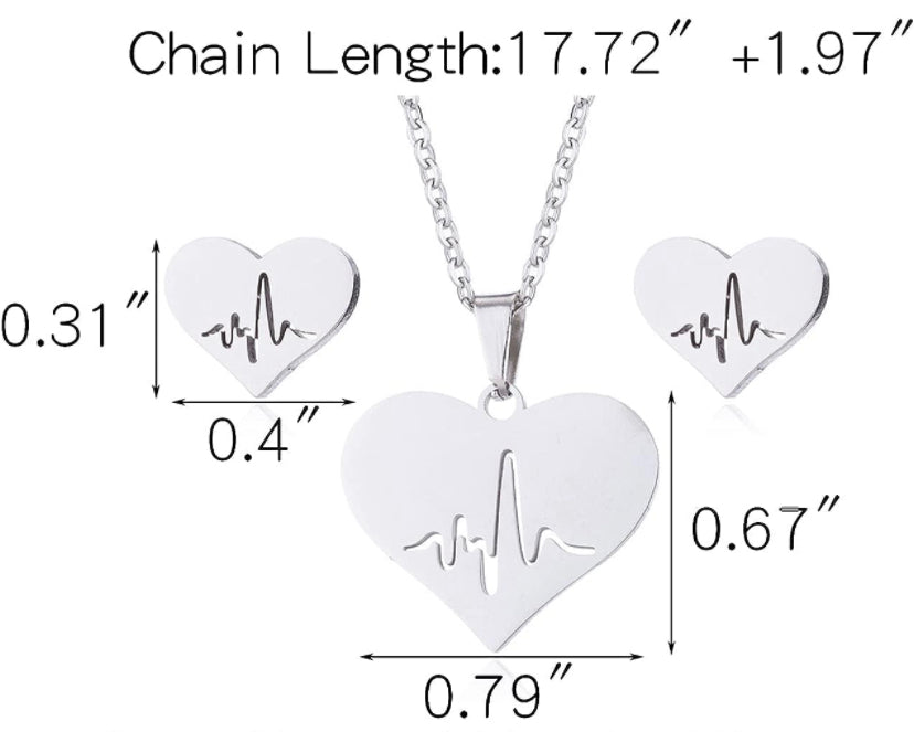 Necklace with Heart Shaped ECG Pendant Set