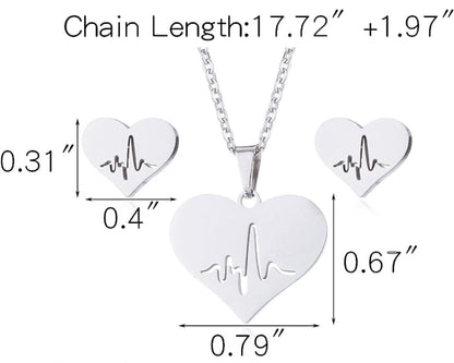 Necklace with Heart Shaped ECG Pendant Set