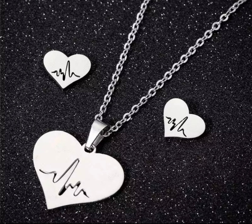 Necklace with Heart Shaped ECG Pendant Set