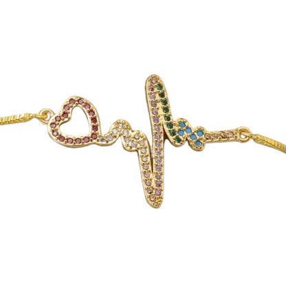 Heartbeat Rainbow Cubic Zirconia Bolo Link Bracelet